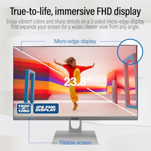 23.8" Full HD All in One PC Desktop Computer (Dec 2025 Release) - 16GB RAM, 512GB SSD, Windows 11, Intel 15th Gen Quad-Core CPU, HDMI, USB 3.0 - AIO PC with Wireless Keyboard, Mouse, 3MP Web Camera — view 2