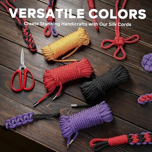 Soft Silk Tying Rope - Skin-Friendly Shiny Colored Nylon Binding Ropes, Durable Multi-Purpose Satin Braided Twisted Decorative Cord, Thickness 8MM, Each 32-Foot Long (2 Purple) — view 5