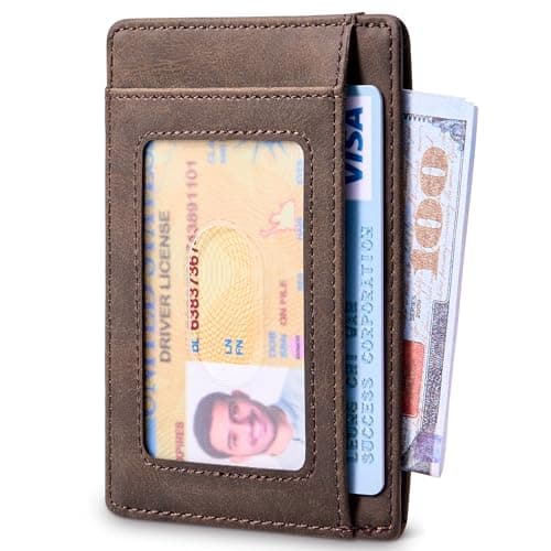 Travelambo Front Pocket Minimalist Leather Slim Wallet RFID Blocking Medium Size(Crazy Horse Coffee)