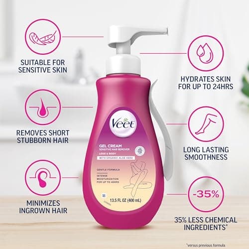 Veet Sensitive Skin Hair Removal Cream For Women, Painless Bikini Hair Removal Gel, Dermatologically Tested Depilatory Cream For Bikini Line, Legs, Arms, Underarms, 13.5 FL OZ Pump Bottle with Tool — view 2