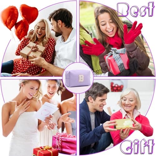 Hbhhpov Small Personalized Initial Letter Makeup Bag,Cute Waterproof PU Leather Chenille Letter Cosmetic Bag Travel Makeup Bag,Preppy Makeup Pouch Toiletry Zipper Pouch Organizer for Women and Girls — view 5