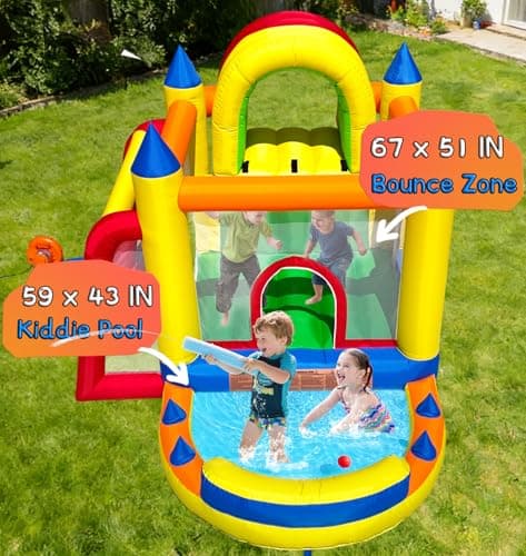 Hongcoral 8 in 1 Bounce House for Kids with Long & Wide Slide, Large Climbing Wall and Ball Pit (Water Pool) - Backyard Inflatable Playground - Extra Small Slide, Tunnel Adventure and Soccer Goal — view 2
