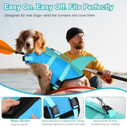 Dogcheer Dog Life Jacket, Cute Shark Dog Life Vest for Swimming Boating with Superior Buoyancy and Rescue Handle, Adjustable Puppy Floating Swim Vest for Small Medium Large Dogs - Pool Blue, S — view 4