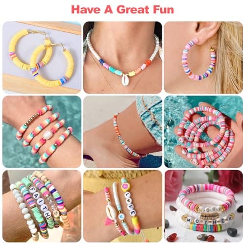 Redtwo 23000Pcs Clay Beads Friendship Bracelet Making Kit, 7 Boxes 144 Colors Flat Polymer Heishi Beads Set for Friendship Jewelry Making Kit with Pendant Charms, Crafts Gifts for Girls Ages 6-12 Kids — view 4