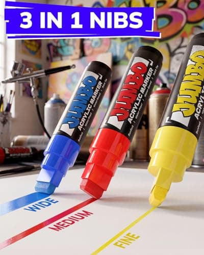 JusArt 14 Colors Jumbo Markers for Quick Bold Poster Banner Sign Lettering and Coloring, 15mm Wide Tip Acrylic Markers for Rock, Fabric, Ceramic, Metal, DIY Crafts — view 2