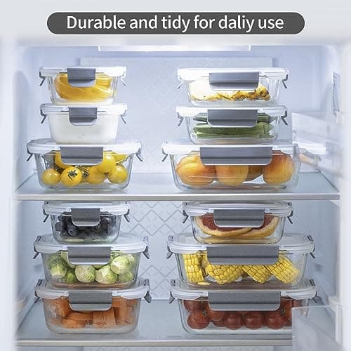 S SALIENT 24 Pieces Glass Food Storage Containers with Lids,Glass Meal Prep Containers Set with Locking Lid,Airtight Glass Lunch Container for Kitchen,BPA Free(12 Lids & 12 Containers) — view 5