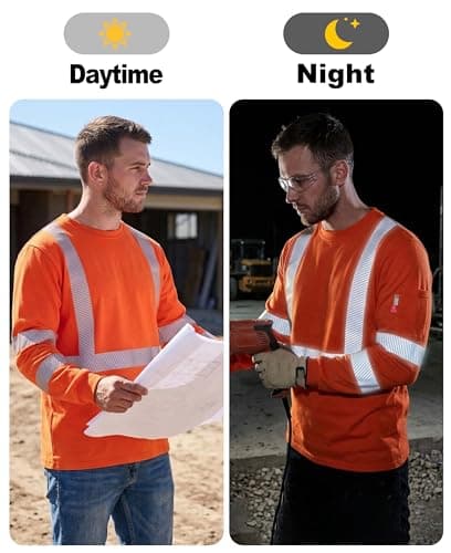 KONRECO FR Tee Shirts High Visibility Lightweight 6oz Long Sleeve Hi-Vis Flame Resistant Safety Shirts CAT 2, Heather Orange, Large — view 4