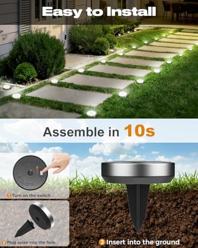 btfarm 16 Pack Solar Lights Outdoor, 8 LED Solar Ground Lights IP65 Waterproof Flat Solar Disc Light, Pathway Lights for Garden Lawn Patio Yard Path Landscape, Cool White — view 3