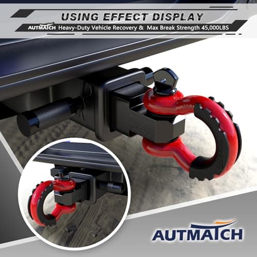 AUTMATCH Shackle Hitch Receiver 2 Inch - 3/4" D Ring Shackle and 5/8" Trailer Hitch Lock Pin, 45,000 Lbs Break Strength Heavy Duty Receiver Towing Kit for Off-Road Vehicle Recovery, Black & Red — view 6