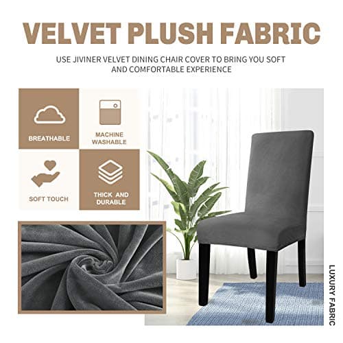 JIVINER Velvet Dining Chair Slipcover High Stretch Chair Covers for Dining Room Removable Parsons Furniture Protector for Hotel, Party, Restaurant (2PCS, Gray) — view 3