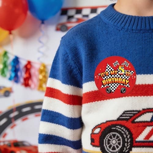 Racing Car Happy Birthday Pin, 2.3in/5.8cm It’s My Birthday Badge Pin Button Brooch Racing Decorations for Race Car Theme Party Celebration Decor (Number 5) — view 5
