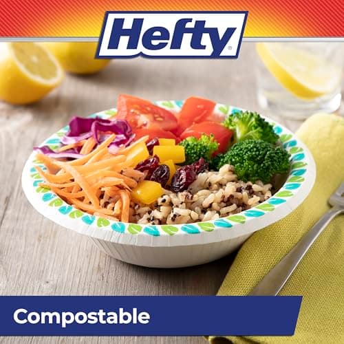 Hefty Compostable Paper Bowls, 12 oz, 30 Count, Patterned Disposable Bowls for BBQs, Parties, Holidays, Potlucks, and Everyday Use, Soak-Resistant, Made with Plant-Based Materials, Microwave Safe — view 2