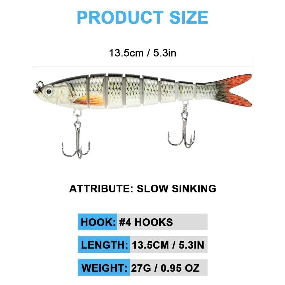 Vicloon 3Pcs Cebos de Pescar Articulados,Señuelos de Natación Bionic Multi-articulado de Natación Realistas,Swimbait Realista de Hundimiento Lento — view 2