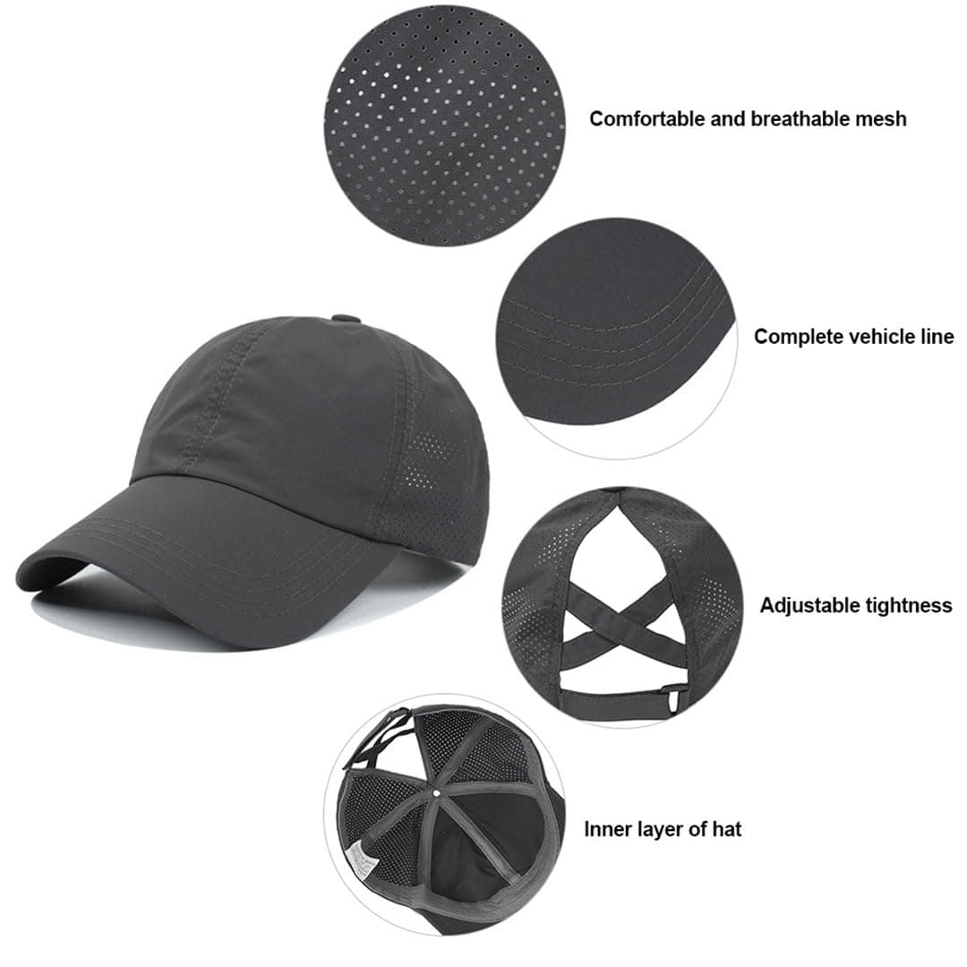 Gorra de Béisbol Mujer Cola de Caballo Verano Transpirable Gorra Secado rápido del Deporte Ponycap de High Messy Bun Ajustable Buckle — view 6