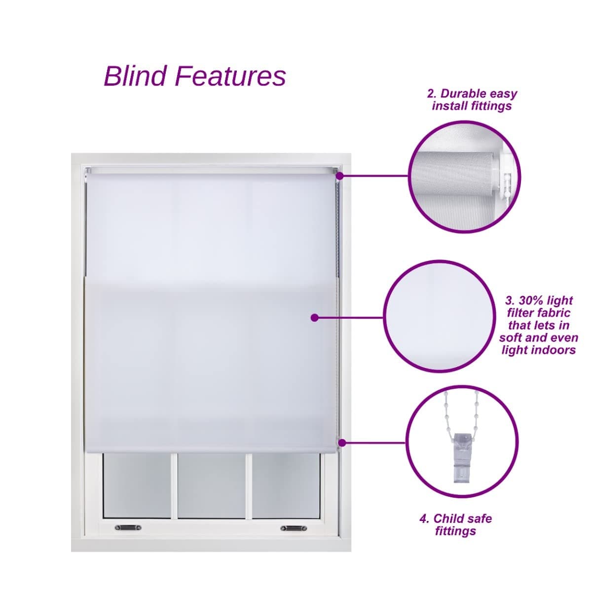 FURNISHED Daylight Roller Blind Trimmable Blinds Window Shade - Easy Install Non-blackout Fabric Complete Roller Blind Kit for Kitchen Living Room Bedroom, Grey, 145W x 165H cm — view 5