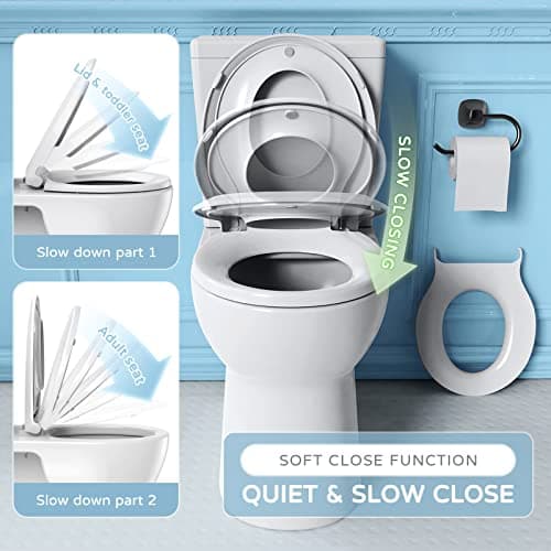 YASFEL Toddler Toilet Seat Built in, Potty Training Toilet Seat for Toddlers, Kids & Adults White Plastic Toilet Seats Standard Round Slow Close with Magnets(White, 16.5”) — view 2
