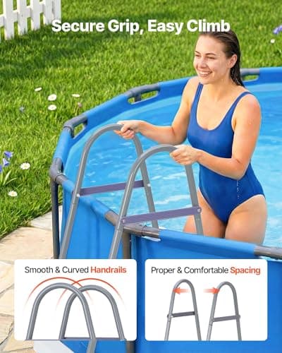 VEVOR Above Ground Pool Ladder, 4-Step Steel A-Frame Swimming Pool Stairs for 48 in High Wall, 300 lbs Capacity Entry/Exit Steps with Secure Non-Slip Sturdy Wide Step, Easy Setup, Gray & White — view 4