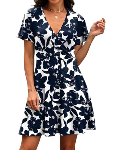 RUMIA Sundresses for Women 2026 Summer Beach Dresses Party A-line Wrap V Neck Dress Spring Clothing Floral Navy 02 L — view 2