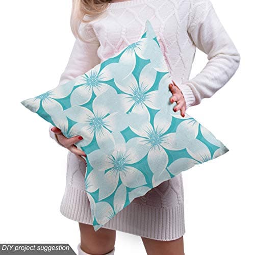 Lunarable Turquoise Fabric by The Yard, Macro Tropical Hibiscus Flowers Pattern in Gradient Colors Hawaiian Exotic Print, Decorative Fabric for Upholstery and Home Accents, 1 Yard, Ivory Blue — view 4