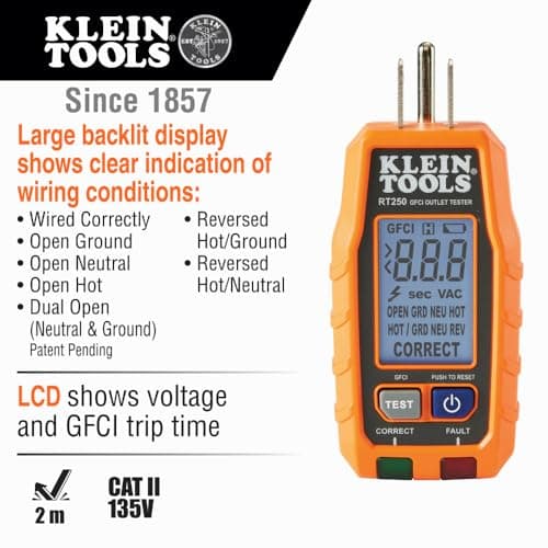 Klein Tools RT250 GFCI Outlet Tester with LCD Display, Electric Voltage Tester for Standard 3-Wire 120V Electrical Receptacles — view 2