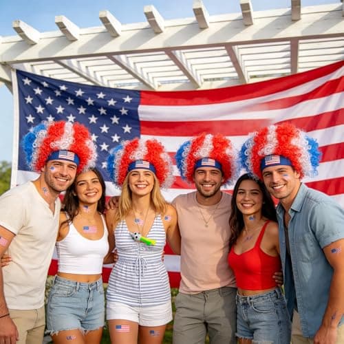 HWQVA 2026 Soccer Fan Gear Set – USA Flag Temporary Tattoos, Fun Wigs, and Loud Horns – Fan Gear for Soccer Matches, Sports Events, and Team Celebrations — view 5
