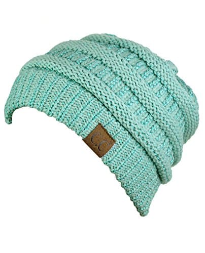 C.C Trendy Warm Chunky Soft Stretch Cable Knit Beanie Skully, Mint Metallic — view 2