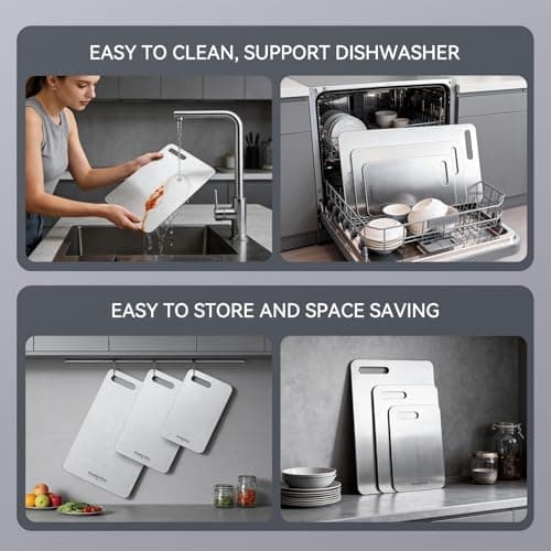 100% Pure Titanium Cutting Board Set of 3, Reversible Dual Side Hygienic Kitchen Cutting Board, Odor Resistant Stain Proof Metal Board with Handle Cutout, Dishwasher Friendly — view 4