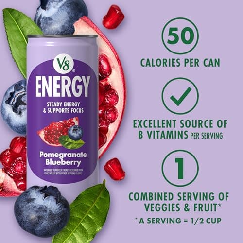 V8 Energy Pomegranate Blueberry Energy Drink, 8 fl oz Can (24 Pack) — view 3