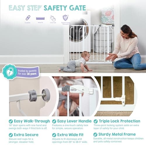 Regalo Safety 29-38.5" Baby Gate for Doorways & Bottom of Stairs, Pressure Mounted Baby Gate with Door for Babies, Toddlers & Pets, Tested & Safe for 30 Years, American Designed, American Owned, White — view 3