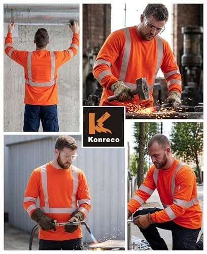 KONRECO FR Tee Shirts High Visibility Lightweight 6oz Long Sleeve Hi-Vis Flame Resistant Safety Shirts CAT 2, Heather Orange, Large — view 5