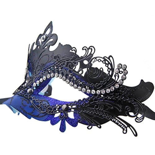 Couples Pair Mardi Gras Venetian Masquerade Masks Set Party Costume Decorations (Black&Dark Blue) — view 2