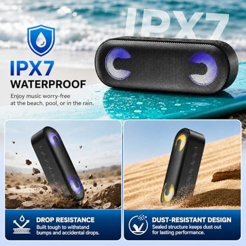 IKT Portable Bluetooth Speaker with Lights x Holidays/World Cup Stuffers, Loud Stereo Sound, BT5.4, Enhanced Bass,30H Playtime,TWS Pairing, IPX7 Waterproof, Speakersfor Home/Party/Outdoor — view 5