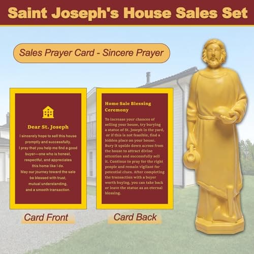 Veythor St Joseph Statue for Selling House,Saint Joseph Statue to Sell Home Set with Prayer Card and Drawstring Bag,Resin Figurine(1Pcs 4Inch Golden) — view 2