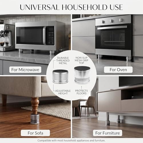 Houlishu Adjustable Microwave Riser Pads, 4 Pack, Gray, Heavy Duty 500lb, Non-Slip, 0.9-1.5in, for Oven Sofa Furniture — view 4