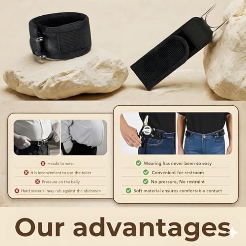 4PCS Buckleless Belt for Men Women, Tactical Metal Hook Elastic Belt, Adjustable No Buckle Side Belt for Pants, Comfortable Stretch Waist Belt for Work Travel Everyday Wear — view 2