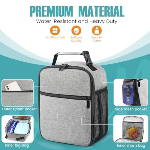 Lunch Bag for Men/Women, Reusable Lunchbox for Adult, Small Insulated Lunch box, Lunch Tote Bag for Office, Work, Picnic - Grey — view 4