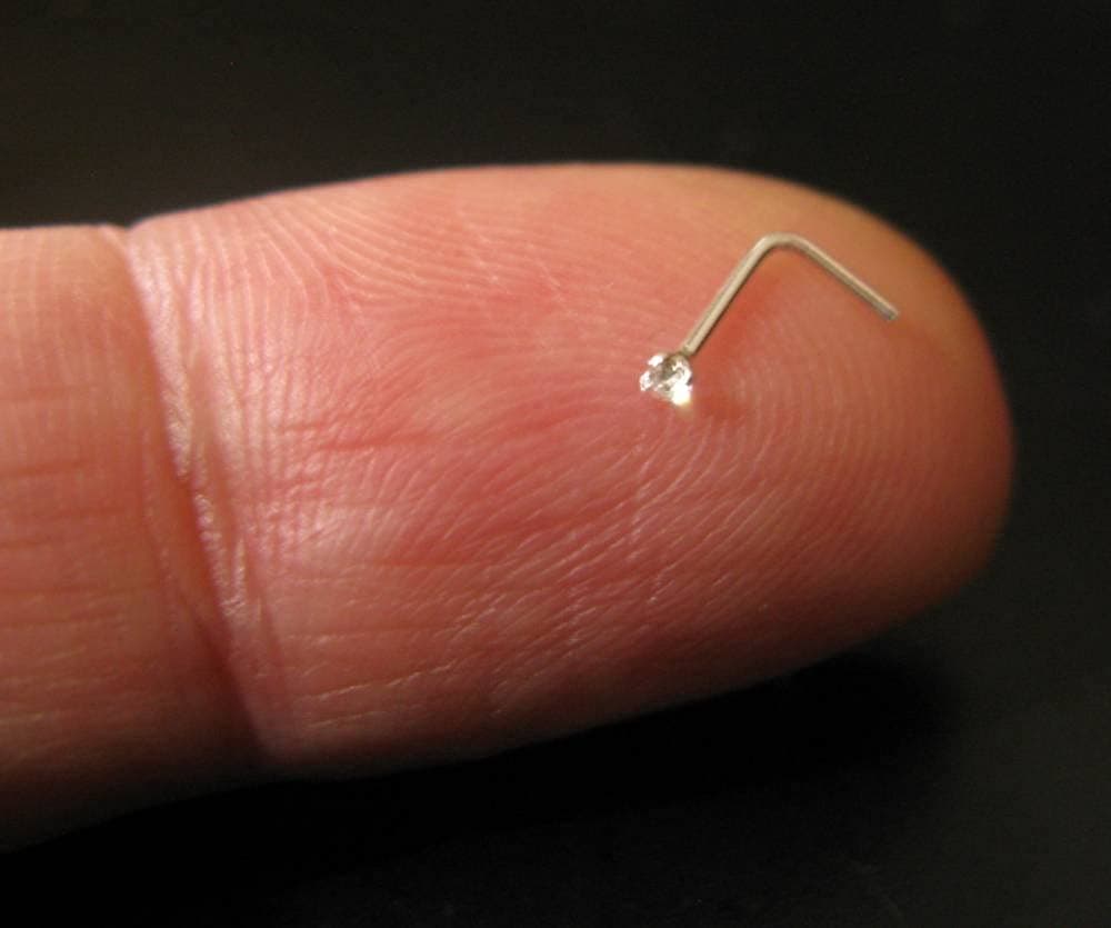 Clear Crystal Nose Studs PACK OF 5 STERLING SILVER Thin 0.6mm Bar L SHAPE — view 2