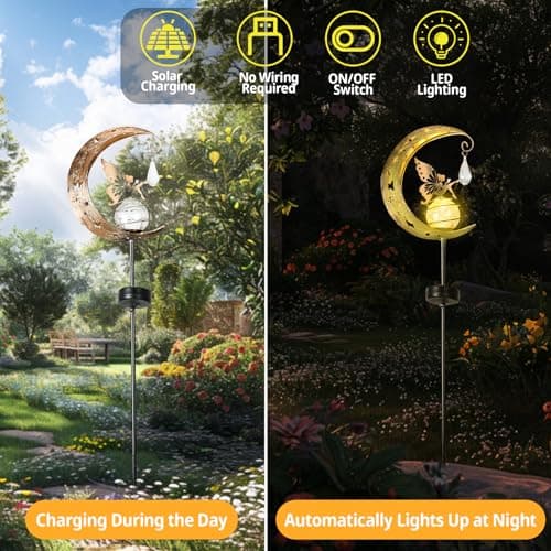 LOVERUIS Fairy Solar Light Garden Outdoor Decorative, Moon Fairys Glass Globe with Angel Decor, Waterproof Warm LED Light for Pathway Lawn Patio Garden (Fairy) — view 3