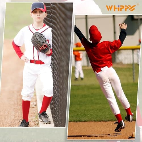 Youth Baseball Socks and Belt Combo, Set 2 Football Baseball Socks with Elastic Softball Belt for Boys Red — view 4