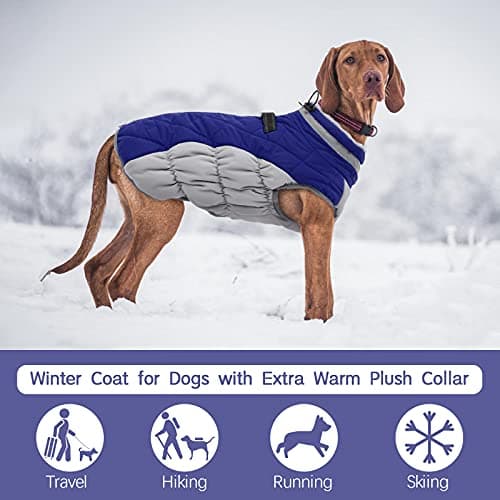 FUAMEY Dog Coat for Medium Dogs,Waterproof Dog Winter Jacket with Harness Built in Puppy Cold Weather Coats Reflective Pet Vest with Zipper Warm Fleece Dogs Snowsuit Windproof Blue M — view 2