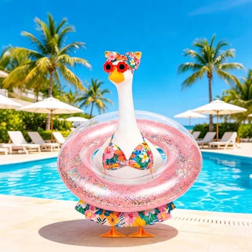 Ciyufavo 23 in Porch Goose Summer Outfit Bikini, Hawaiian Porch Goose Swimsuit Clothes Costume Accessories with Bow Glasses Swim Ring for 23" Summer Goose Garden Patio Statue Decor (Flower) — view 3