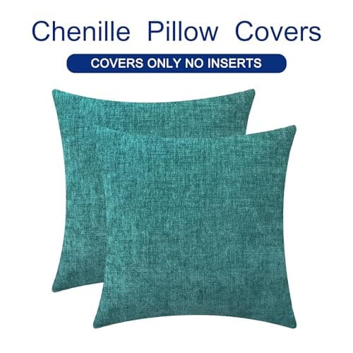 CaliTime Pack of 2 Cozy Throw Pillow Covers Cases for Couch Sofa Home Decoration Solid Dyed Soft Chenille 18 X 18 Inches Teal — view 5