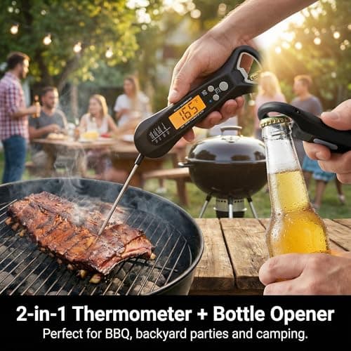 Instant Read Meat Thermometer for Cooking – Waterproof Digital Food Thermometer with Backlit LCD, Long Probe, Fast Accurate Kitchen Thermometer for BBQ, Grill, Candy & Oil (°C/°F) — view 2