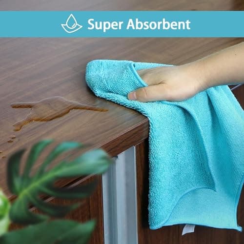 HOMEXCEL Microfiber Cleaning Cloth,12 Pack Cleaning Rag,Cleaning Towels with 4 Color Assorted,11.5"X11.5"(Green/Blue/Yellow/Pink) — view 3