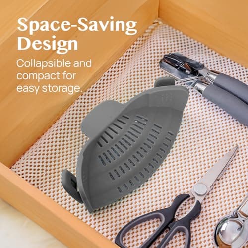 Original Kitchen Gizmo Strainer for Pots, Pans, and Bowls - Adjustable Silicone Clip on Colander - Snap N Strain Kitchen Gadget for Fruits, Veggies, Salads, Pasta, and More - Dishwasher Safe - Grey — view 4