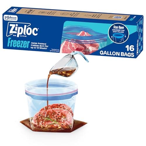 Ziploc Gallon Food Storage Freezer Bags, Stand-Up Bottom, Easy to Fill, 16 Count