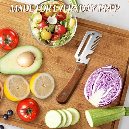 2026 Upgrade Vegetable Peeler With Wooden Handle, Stainless Steel Wide Blade Potato and Carrot Peeler, 3-in-1 Veggie Peeler With Scallion Shredder and Bottle Opener for Kitchen, Camping and Travel — view 5