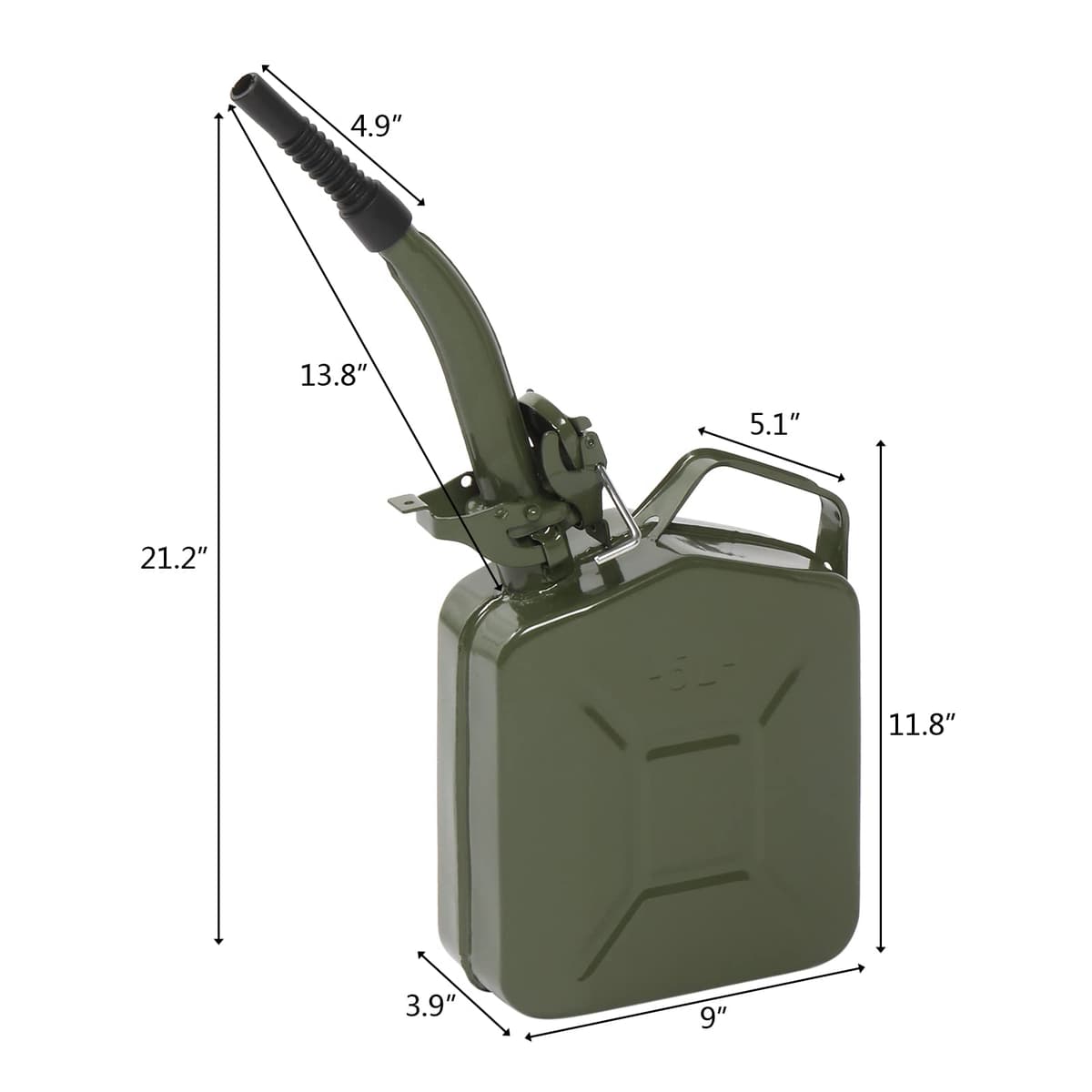 Metal Gas Can with Flexible Spout, Portable Fuel Tank Petrol Diesel Storage Can Water Container for Automobile Vehicle Off Road Emergency Supply (5L, Army Green) (5L, Army Green#2) — view 2