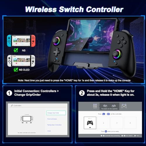 Gammeefy Switch Controller – Hall Effect Joysticks & Enhanced Grip – One Piece Switch Joypad Replacement Switch Pro Controller with 8-Color RGB Lighting, Turbo, Macros - Black, 6.2"/7" — view 3