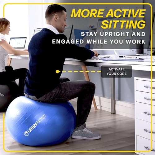 URBNFit Exercise Ball - Yoga Ball in Multiple Sizes for Yoga, Pilates, Pregnancy, Stability - Anti-Burst Swiss Balance Ball w/Quick Pump – Office Ball Chair for Home and Gym – 30 Inch - Black — view 4